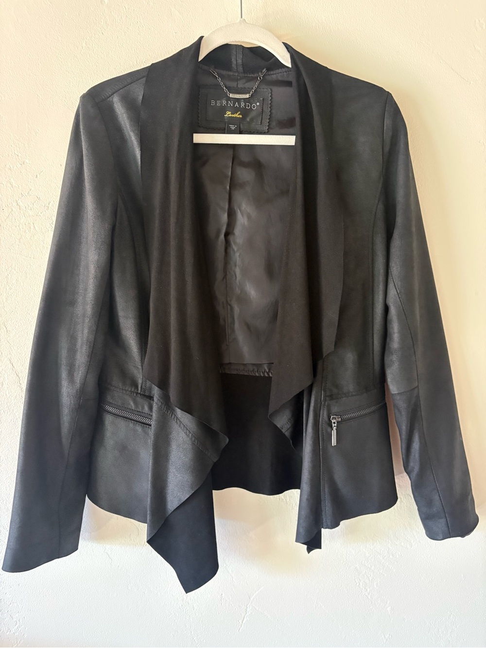 Bernardo Black Draped Genuine Leather Jacket Size XS Moto